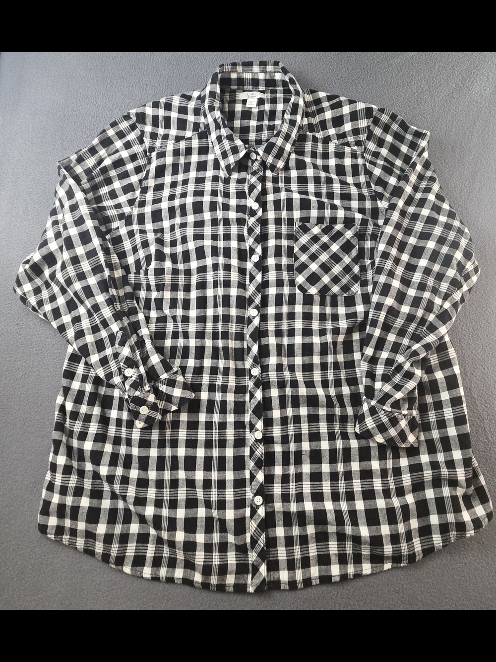 Croft & Barrow Black and White Plaid Button-Down Flannel Shirt
